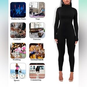 Black Long Sleeve Fitted Jumpsuit-Bodysuit Small-New Can b worn w/zip in back 2!